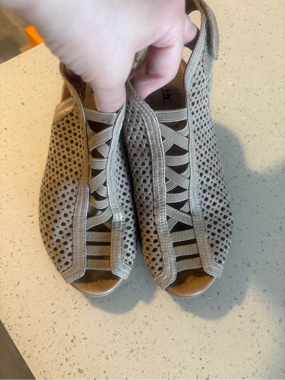 Earth Taupe Perforated Peep-Toe Slingback Mules